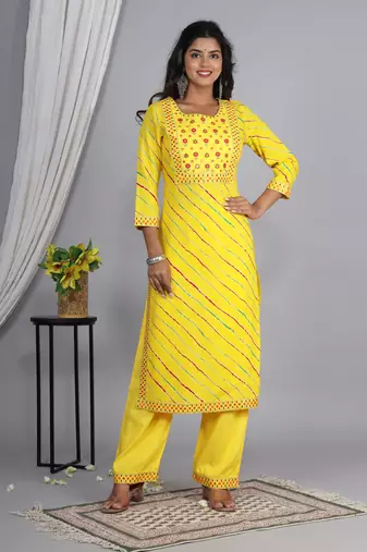 Embroidered straight rayon kurta palazzo with dupatta set