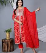Women regular gotta patti kurta with trousers & with dupatta