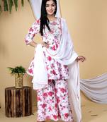 A-line embroidered short kurti sharara with dupatta set