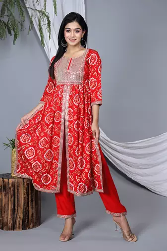 Women regular gotta patti kurta with trousers & with dupatta