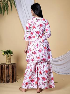 A-line embroidered short kurti sharara with dupatta set 2