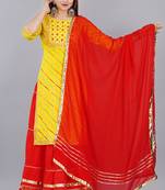 Embroidered pure cotton printed kurta skirt with dupatta set