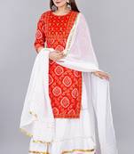 Embroidered pure cotton printed kurta skirt with dupatta set