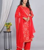 Embroidered straight rayon kurta palazzo with dupatta set