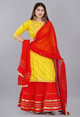 Embroidered pure cotton printed kurta skirt with dupatta set 2