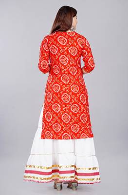 Embroidered pure cotton printed kurta skirt with dupatta set 2