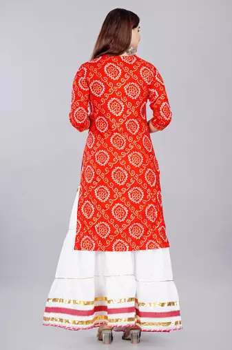 Embroidered pure cotton printed kurta skirt with dupatta set