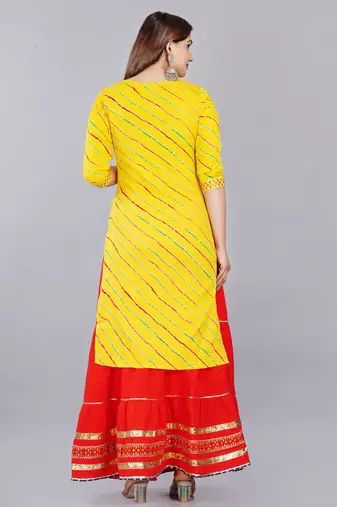 Embroidered pure cotton printed kurta skirt with dupatta set