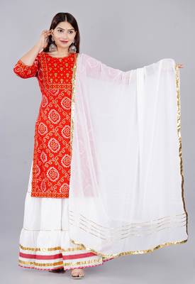 Embroidered pure cotton printed kurta skirt with dupatta set 3