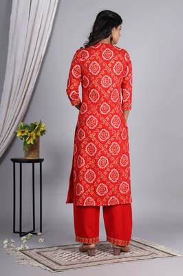 Embroidered straight rayon kurta palazzo with dupatta set 2