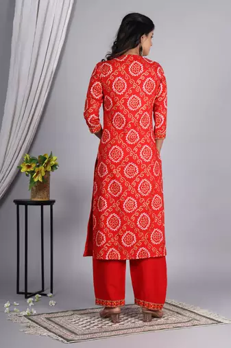 Embroidered straight rayon kurta palazzo with dupatta set