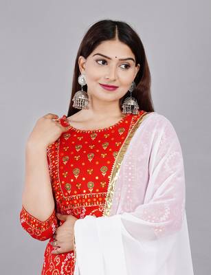 Embroidered pure cotton printed kurta skirt with dupatta set 5