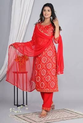 Embroidered straight rayon kurta palazzo with dupatta set 4