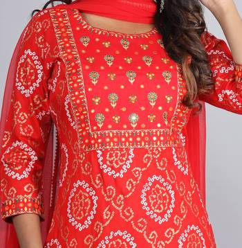 Embroidered straight rayon kurta palazzo with dupatta set 5
