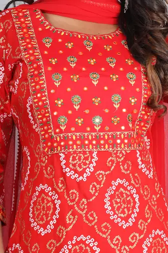 Embroidered straight rayon kurta palazzo with dupatta set
