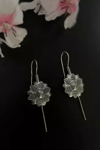 Silver pin bugadi earrings oxidized stud earrings indian boho jewelry silver hippie jewelry
