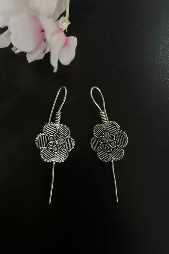 Silver pin bugadi earrings oxidized stud earrings indian boho jewelry silver hippie jewelry