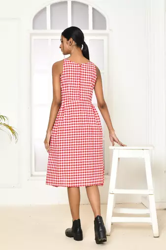 Emera red handloom cotton dress