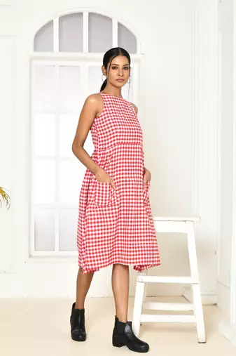 Emera red handloom cotton dress