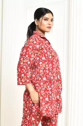 Aesica handprinted women's cotton shirt