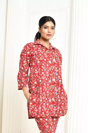 Aesica handprinted women's cotton shirt