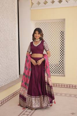 Trending Wine Viscose Jacquard With Gajji Silk Dupatta Perfect Fusion Of Elegance Lehenga choli For Festivals   1