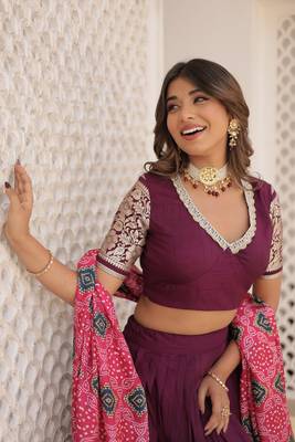 Trending Wine Viscose Jacquard With Gajji Silk Dupatta Perfect Fusion Of Elegance Lehenga choli For Festivals   2