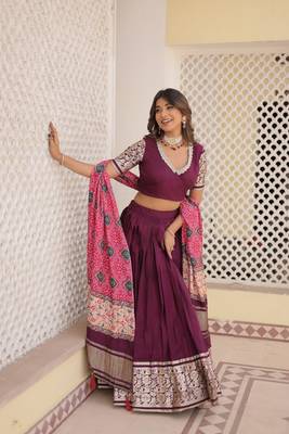 Trending Wine Viscose Jacquard With Gajji Silk Dupatta Perfect Fusion Of Elegance Lehenga choli For Festivals   3