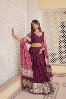 Trending Wine Viscose Jacquard With Gajji Silk Dupatta Perfect Fusion Of Elegance Lehenga choli For Festivals   5