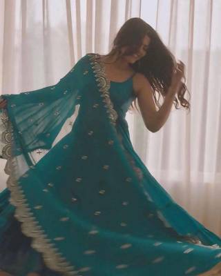 Georgette solid anarkali with heavy dupatta sets 2