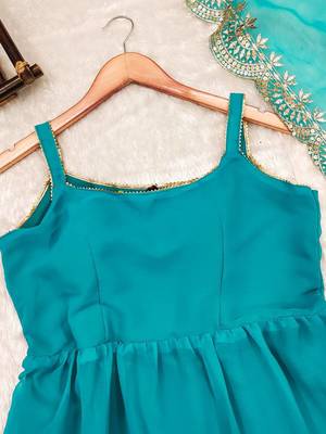 Georgette solid anarkali with heavy dupatta sets 3