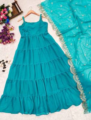 Georgette solid anarkali with heavy dupatta sets 1