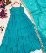 Georgette solid anarkali with heavy dupatta sets
