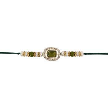 designer kundan pearl bhaiya rakhi with roli chawal & rakshabandhan card for brother/bro/bhai/men  1