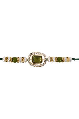 designer kundan pearl bhaiya rakhi with roli chawal & rakshabandhan card for brother/bro/bhai/men (r168mh)