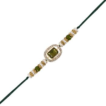 designer kundan pearl bhaiya rakhi with roli chawal & rakshabandhan card for brother/bro/bhai/men  2