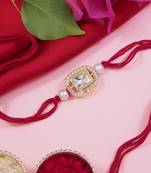 designer kundan pearl bhaiya rakhi with roli chawal & rakshabandhan card for brother/bro/bhai/men 