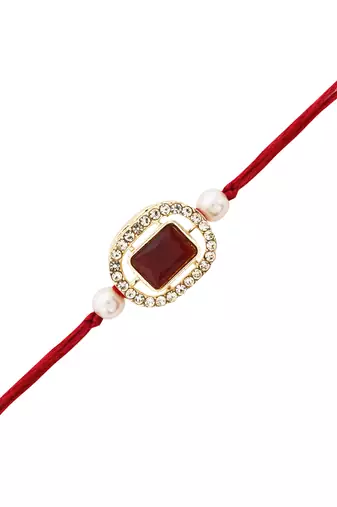 designer kundan pearl bhaiya rakhi with roli chawal & rakshabandhan card for brother/bro/bhai/men 