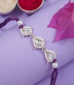 designer kundan pearl bhaiya rakhi with roli chawal & rakshabandhan card for brother/bro/bhai/men (r156wi)