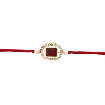 designer kundan pearl bhaiya rakhi with roli chawal & rakshabandhan card for brother/bro/bhai/men  3