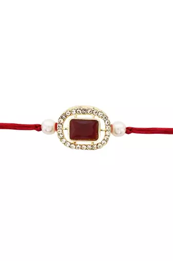 designer kundan pearl bhaiya rakhi with roli chawal & rakshabandhan card for brother/bro/bhai/men 