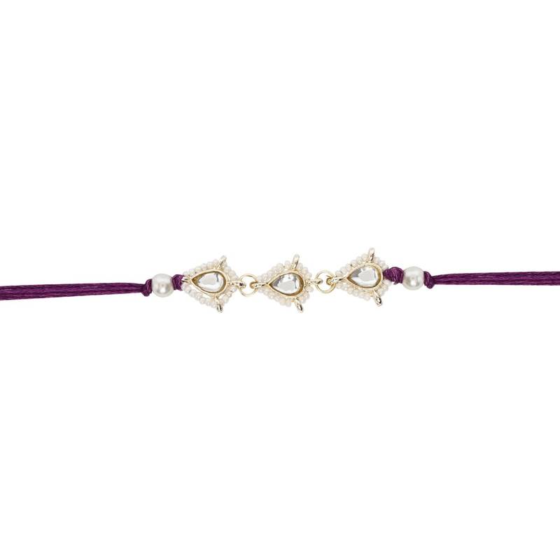 designer kundan pearl bhaiya rakhi with roli chawal & rakshabandhan card for brother/bro/bhai/men (r156wi)
