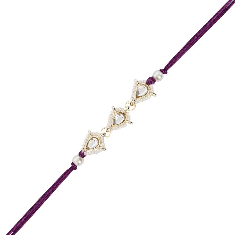 designer kundan pearl bhaiya rakhi with roli chawal & rakshabandhan card for brother/bro/bhai/men (r156wi)