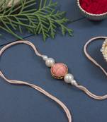 designer pearl beaded bhaiya rakhi with roli chawal & rakshabandhan card for brother/bro/bhai/men (r157pe)