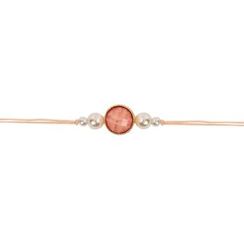 designer pearl beaded bhaiya rakhi with roli chawal & rakshabandhan card for brother/bro/bhai/men (r157pe) 2