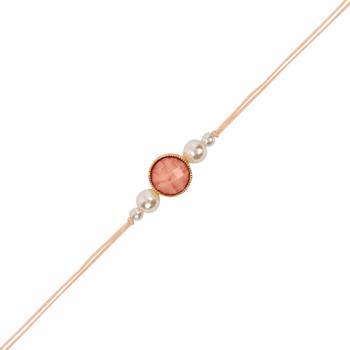 designer pearl beaded bhaiya rakhi with roli chawal & rakshabandhan card for brother/bro/bhai/men (r157pe) 3