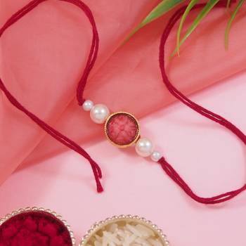 designer pearl beaded bhaiya rakhi with roli chawal & rakshabandhan card for brother/bro/bhai/men  1