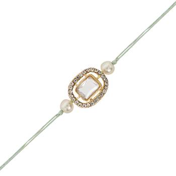 designer kundan pearl bhaiya rakhi with roli chawal & rakshabandhan card for brother/bro/bhai/men  1