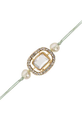 designer kundan pearl bhaiya rakhi with roli chawal & rakshabandhan card for brother/bro/bhai/men 