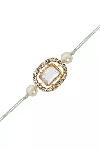 designer kundan pearl bhaiya rakhi with roli chawal & rakshabandhan card for brother/bro/bhai/men 